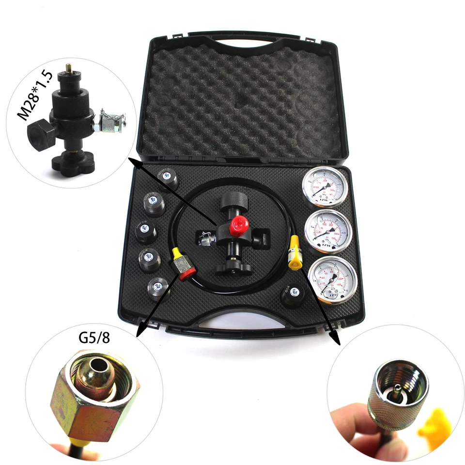 CMP Hydraulic Nitrogen Accumulator Charging System Pressure Test Kit with 3 Gauges