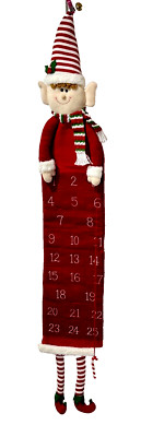 Christmas Elf Advent Calendar Candy Cane Shape Marker Felt 56'' x 12.5'' Red