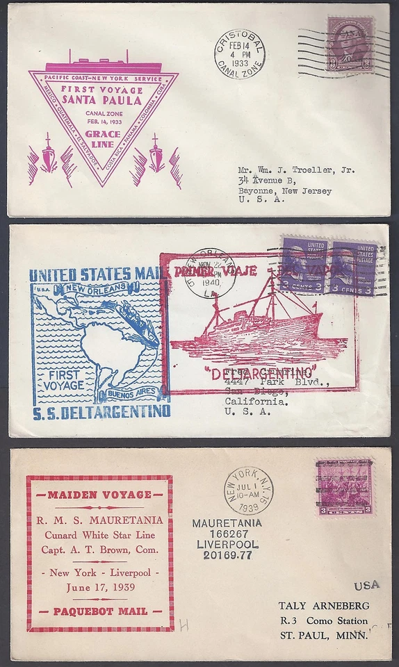 EE. UU. 1930S SE ENVÍA SEIS DIFERENTES CUBIERTAS DE PRIMER VIAJE SS SANTA PAULA SS DELTARGENTINO SS W Foto 2 de 2