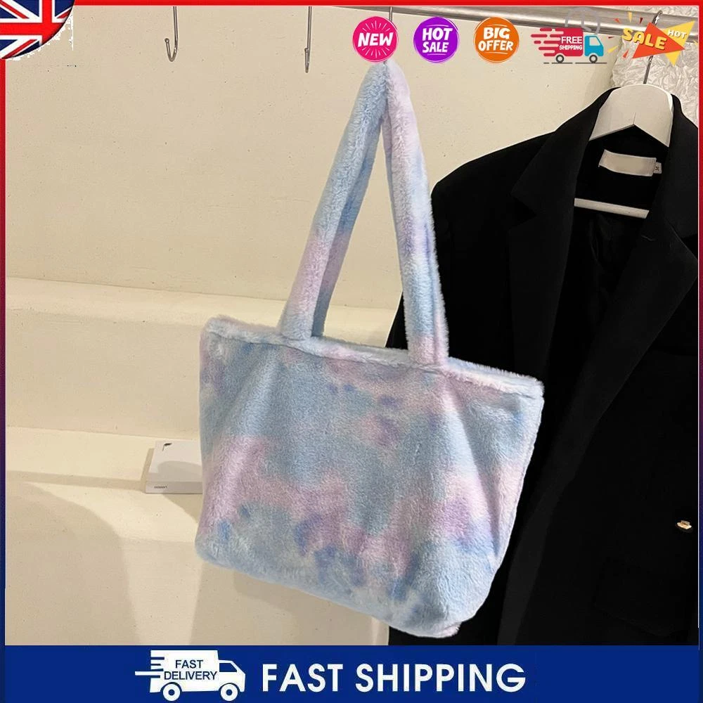 C Plush Tote Bags Fluffy Autumn Winter Purses Handbags Soft for Party Blue