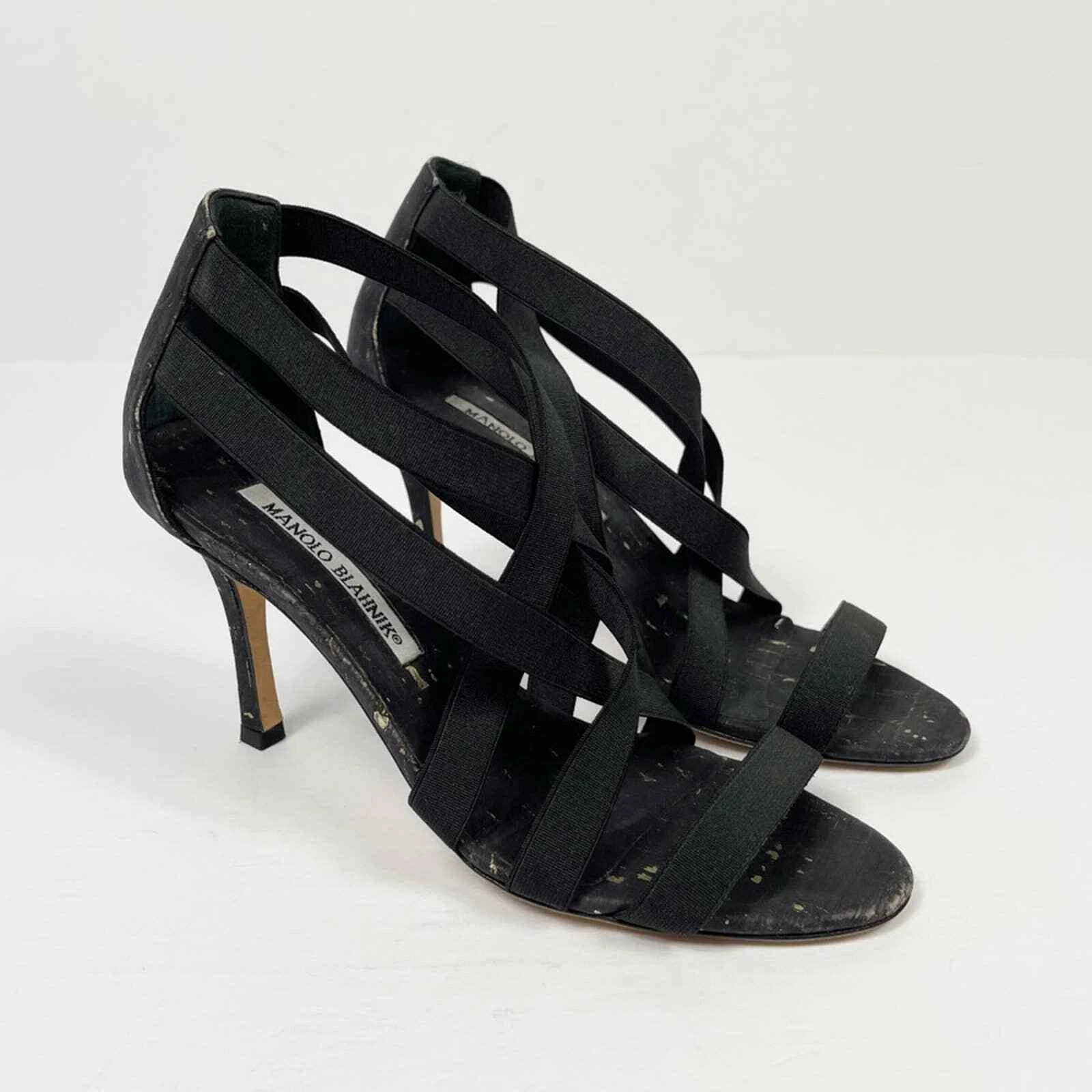 MBT Manolo Blahnik sandalo nero con cinturino in sughero tacco 35 5 EU 5 5 US