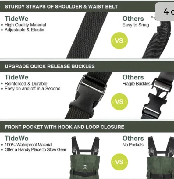 TideWe Chest Waders MEN Waterproof Fishing Chest Wader With Boots Size 11 - Image 3 of 4