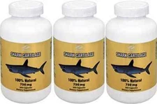 3 bottles 100% Natual Shark Cartilage 750mg 300 Caps x 3 = 900 caps