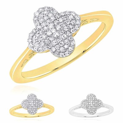 Cocktailring 0,20 kt natürlicher Diamant 10 K Gold gelb weiß Kleeblatt