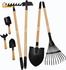 Kids Rake and Shovel Sets, 7PCS Child Metal Gardening Tools for Real Digging-Gr