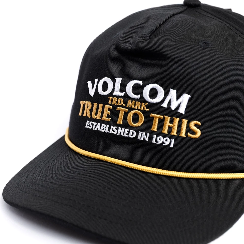 Volcom Stone Rope Snapback Cap Black Gold Raised Embroidery Curved Brim - Image 2 of 4