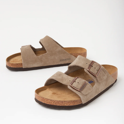Womens Birkenstock Arizona Soft Footbed Slide Sandal - Taupe  BIRKENSTOCK Arizona Leather Sandals Taupe 8-8.5 main image 1