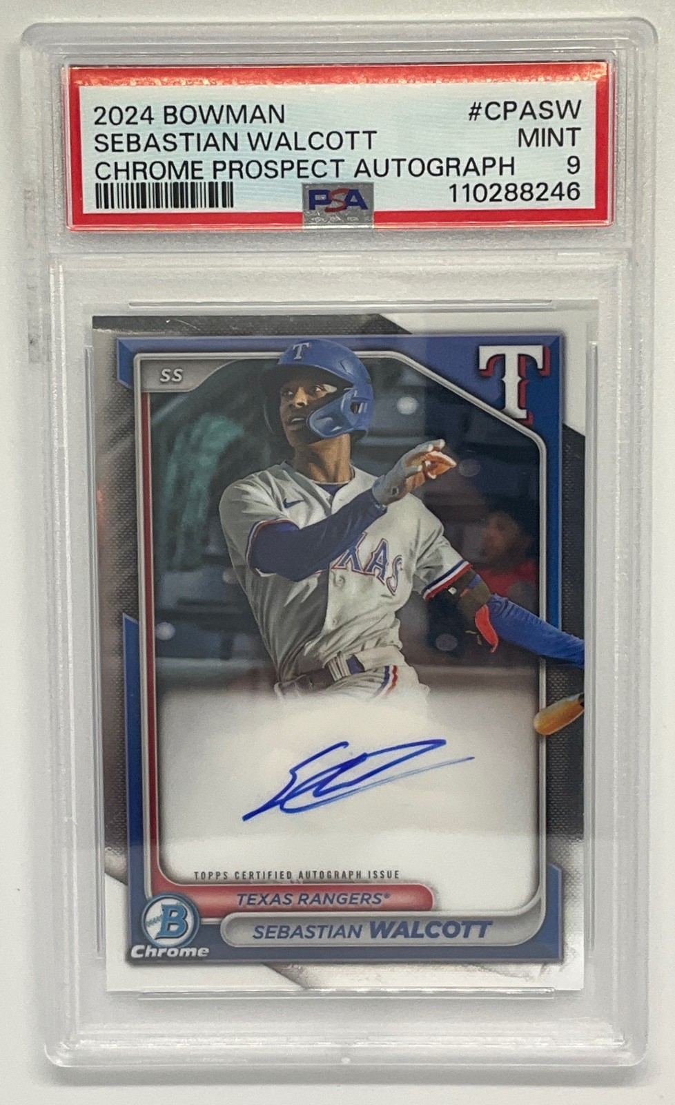 2024 Bowman Sebastian Walcott Chrome Prospect Auto #CPA-SW Texas Rangers PSA 9
