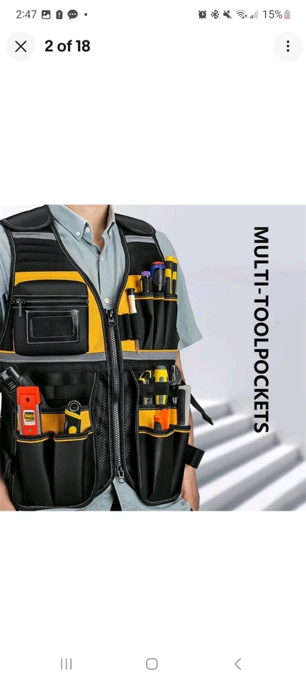 Chaleco Electricista Carpintero Enmarcador Fontanero Artesano Hombre Herramienta de Construcción Interior/Exterior Foto 2 de 4