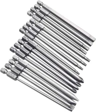 16Pcs 4-In-1 Multi Long Magnetic Screwdriver Bit Set with 1/4" Hex Shank Drill 