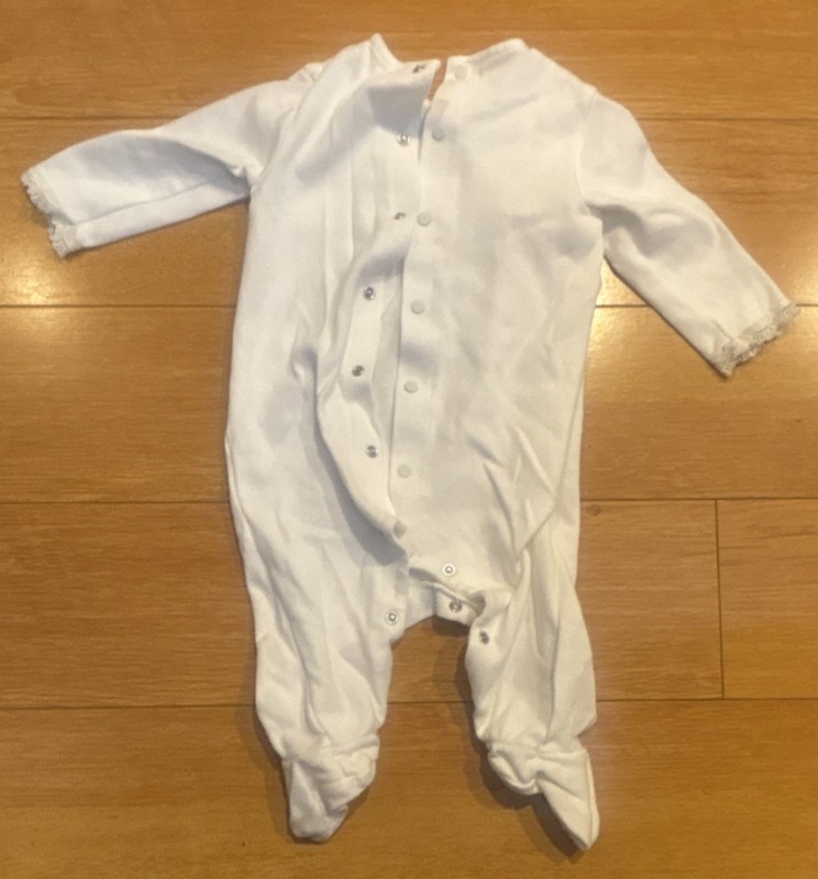 Paz Rodriguez White Lace Accent Long Sleeve Romper One-Piece for Baby Girl 3M