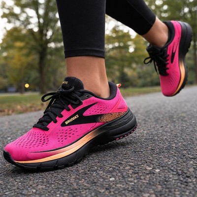 Brooks Trace 3 Pink Glow Orange Sneakers Mesh Size 8 Comfort Running Shoes 