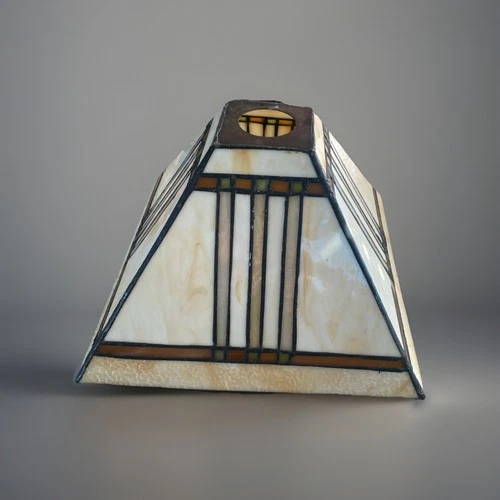 Vintage Tiffany Style Mission Stained Slag Glass Lamp Shade Square Pyramid