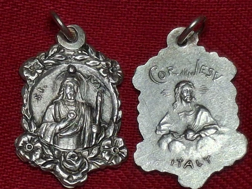 Vintage St JUDE / Heart Of Jesus Medal New Never Used 1960s Rhodium Italy