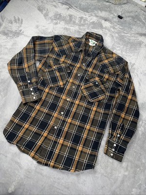Vintage KEY Flannel Shirt Pearl Snap Western Cut Shadow Plaid THICK Mens Size MR