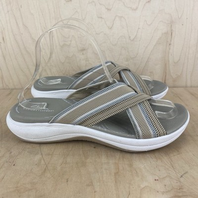 Clarks Cloudsteppers Sandals Womens 8.5 Mira Isle Slide Beige Slip On 26159899