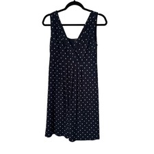 Ann Taylor Dress Size Small Blue Beige Polka Dot Sleeveless V-Neck Pleated Midi