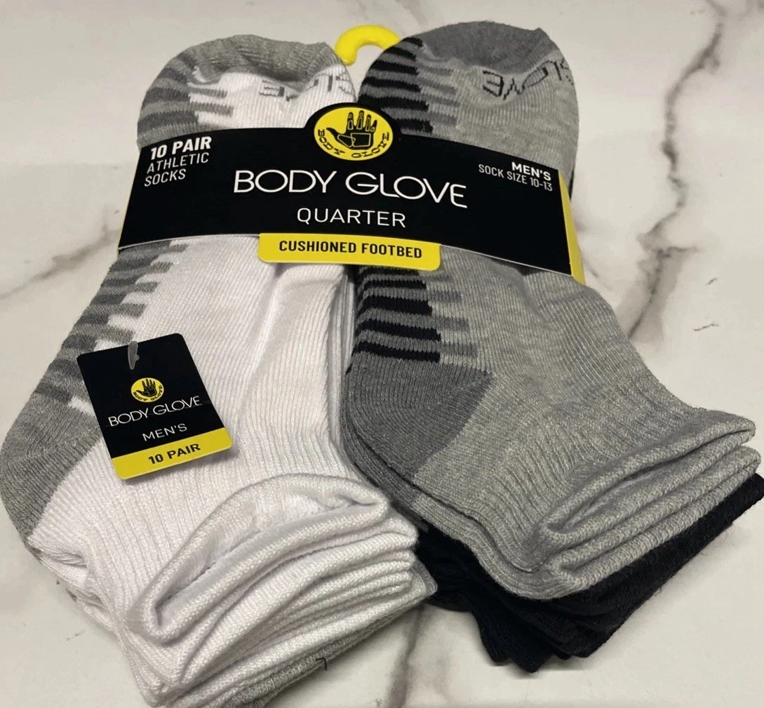 New Mens Body Glove Designer 10 Pack Athletic Cushioned Quarter Cut Socks Mixed