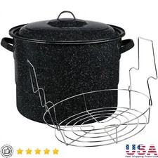 Graniteware Canning Kit Water Bath Pot W/ Lid Jar Rack Easy Clean Safe New