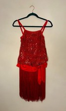 Art Stone 0033 MA Red Sequin Fringe Dance Costume Leotard Adult Medium