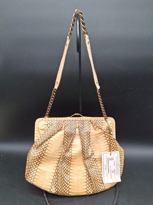 NEW Lelya Real Snakeskin Convertible Shoulder Bag to Clutch Purse Brown Tan $395