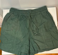Women  s Linen Shorts Dark Green Size Small Elastic Waist