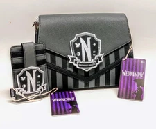 Wednesday Addams Exclusive Lounfefly Nevermore Crossbody Bag Cardholder Set NWT