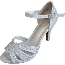 Dream Pairs Amore-1 Silver Glitter Buckle Open Toe Pump Heels Sandal Sz 6