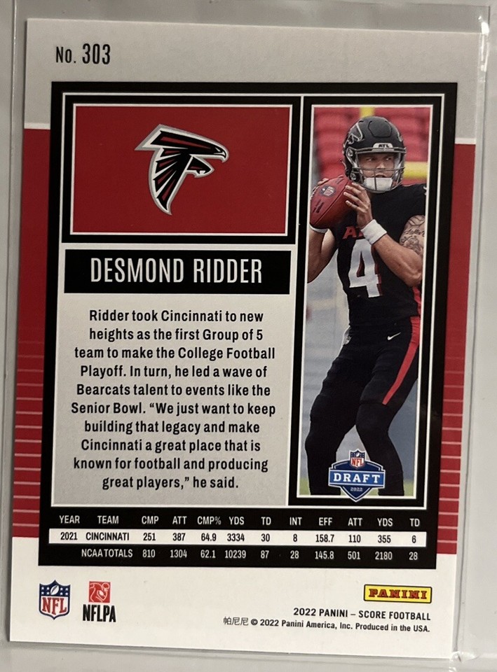 Desmond Ridder 2022 Score Rookie Card #303 Atlanta Falcons | eBay