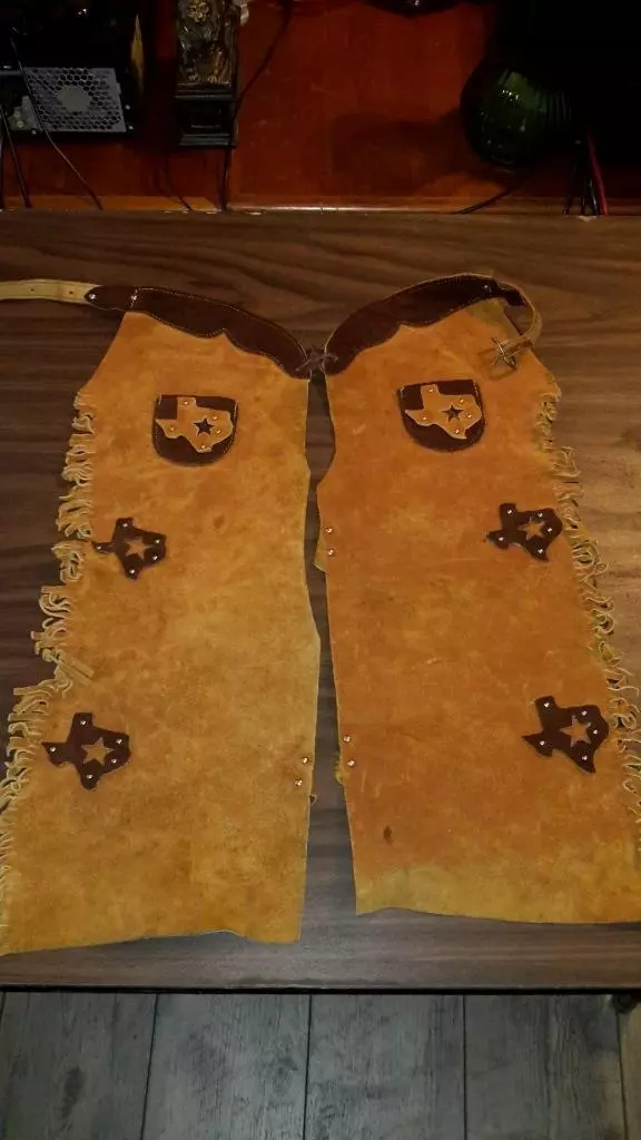 VINTAGE YOUTH KIDS LEATHER CHAPS COWBOY TEXAS RIDING COSTUME