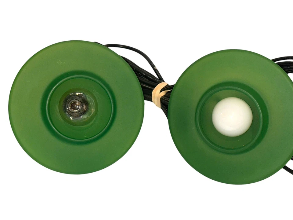 2 件套绿色磨砂玻璃 UFO 吊坠灯带长 15 英尺线 90 年代复古 — 第 3/4 张图片