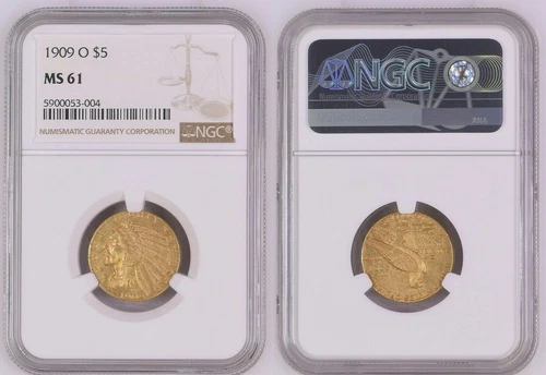 GOLD USA 5 Dollars 1909 O New Orleans NGC-Holder grade MS 61 scarce nsw-leipzig