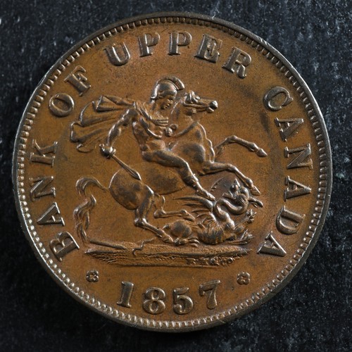 PC-5D Halfpenny 1857 token Bank of Upper Canada Breton 720 - 第 1/2 張圖片