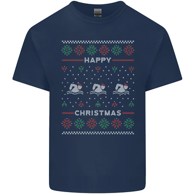 Christmas Swimming Design Mens Cotton T-Shirt Tee Top