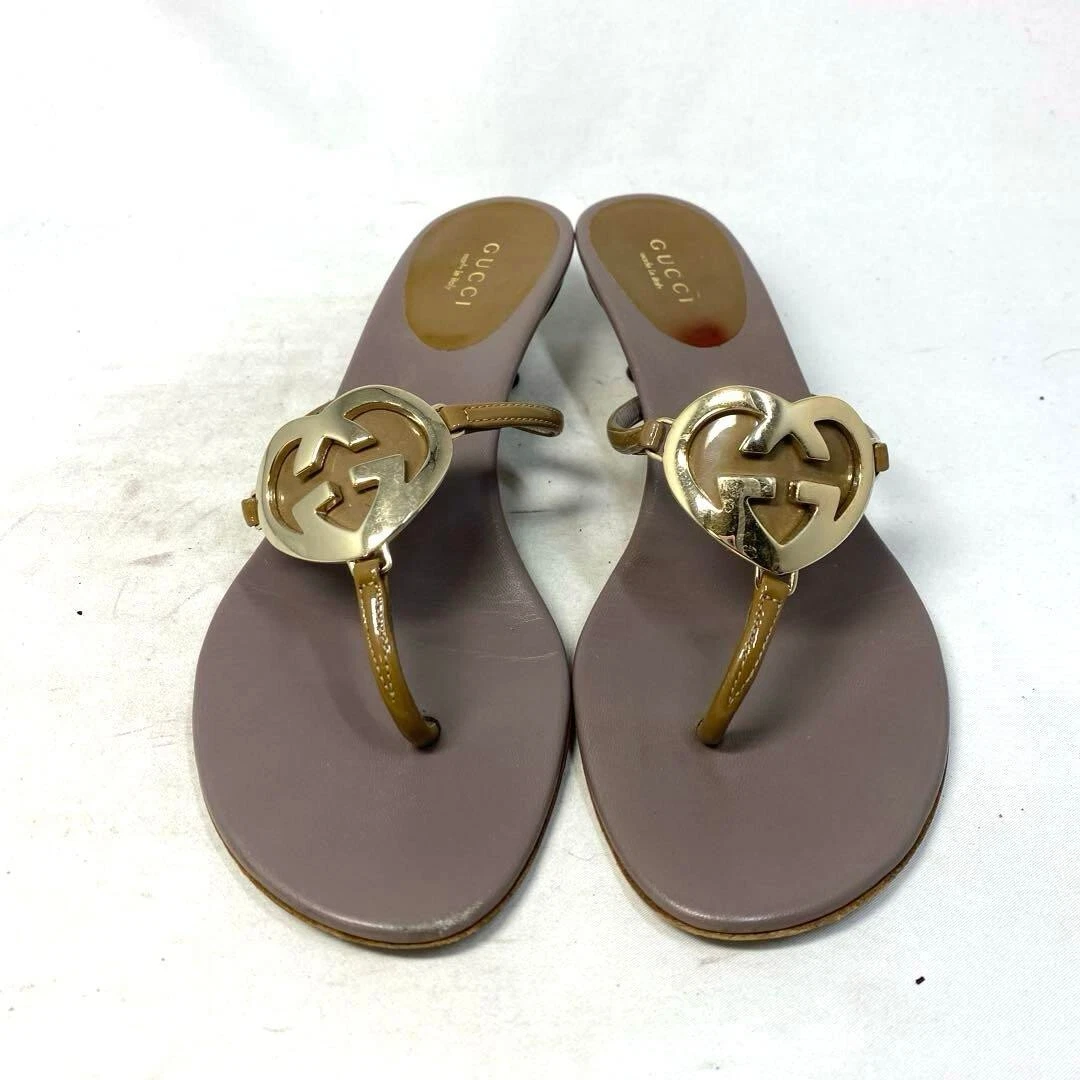 GUCCI GG Logo Talon String Sandales Mules Escarpins Chaussures Femme Taille EU 36 Marron