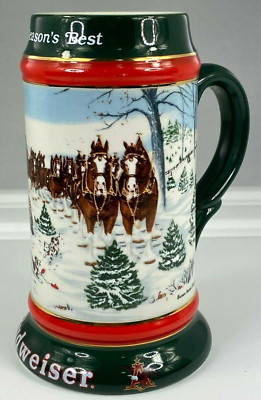 BUDWEISER 1991 COLLECTORS SERIES CHRISTMAS STEIN ''THE SEASONS BEST'' CLYDESDALES