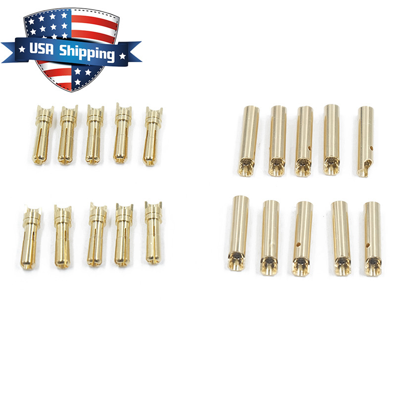 10 Pairs 4.0mm Gold Plated Banana Bullet Connectors - Male & Female For RC Battery, ESC, Motor
