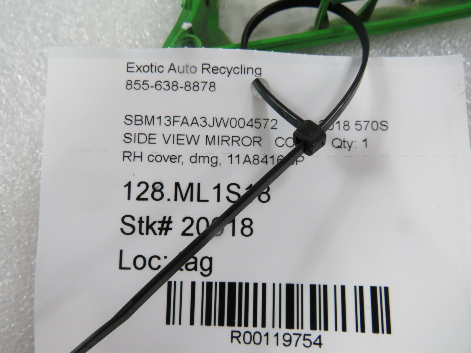 Mclaren 570S, RH Lower Door Mirror Access Cover, Used, P/N 11A8416CP