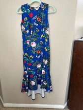 Calvin Klein Womens Blue Dress 4 Sheath floral long polyester sleeveless zipper