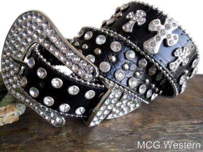 Nocona Western Womens Belt Studded Crystals Cross Conchos Nocona Western Womens Belt Studded Crystals Cross Conchos