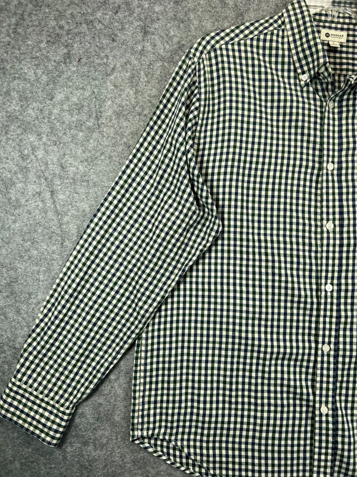 Haggar Button Up Shirt Mens Large Green Check Long Sleeve Work Casual Mens - Image 3 of 4