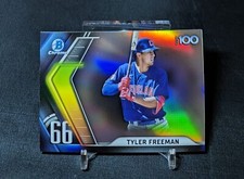 Tyler Freeman Top 100 #66 Prospect Rookie Card 2022 Bowman Chrome Refractor. rookie card picture