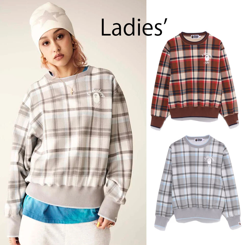 A BATHNIG APE Ladies' BAPE CHECK WIDE FIT CREWNECK 1J30213001 2colors New