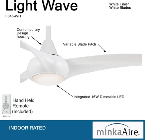 F845-WH 44" White Ceiling Fan with LED Light & Remote Control - Picture 2 of 9