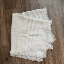 Vintage Baby Kisses Security Blanket White Pastel Acrylic Stripe Fringe 30