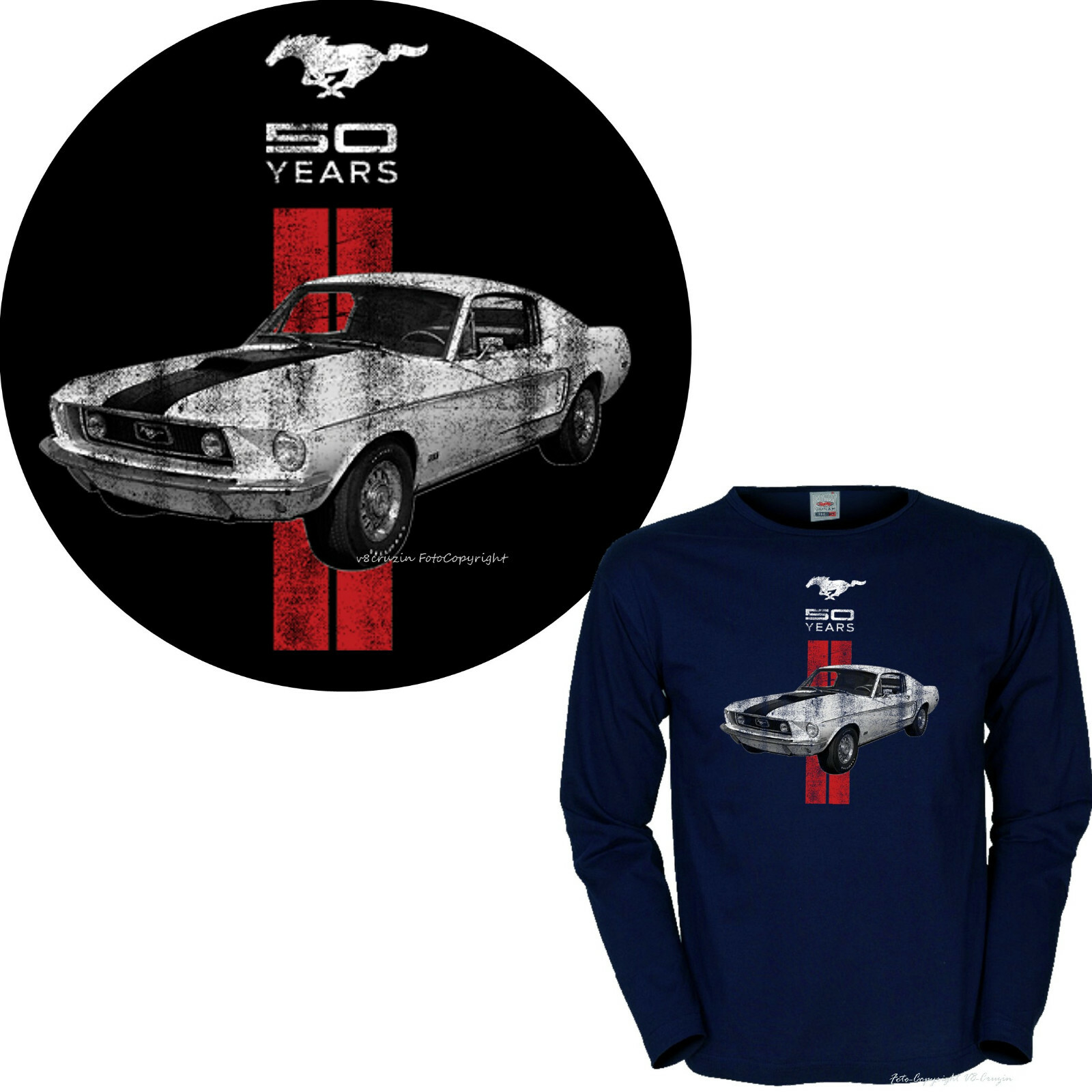 T shirt FORD MUSTANG manica lunga anni 70 pony auto d'epoca 50 anni *0030 LS ny