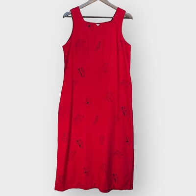 Country Wear Casual Midi Dress Women Size PM Red Linen Sleeveless Dance  Artsy