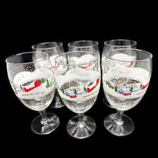 Lot of 6 WINTER VILLAGE Scene Christmas Wine GOBLET 10 Oz LIBBEY USA