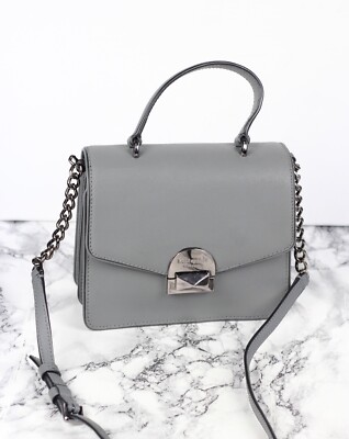 Kate Spade Neve Grey Leather Shoulder Saddle Crossbody Bag Top Handle