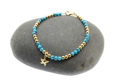 Fußkett Türkis 14k Gold gefüllt Seestern Charm Perlen Verschluss Handarbeit Armband